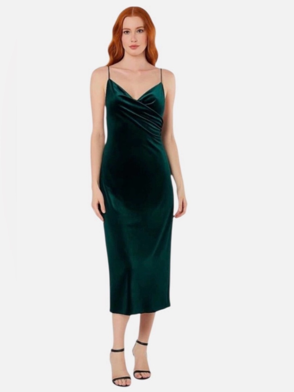Rachel Zoe Deep Emerald Slip Midi Dress with Spaghetti Straps